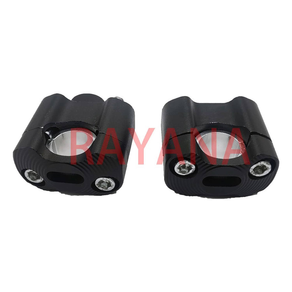Black handlebar riser mount clamps with side screws and circular handlebar opening