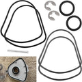 Vacuum dust bin gasket set: black seal rings, gray gasket, metal clips, and clear pin