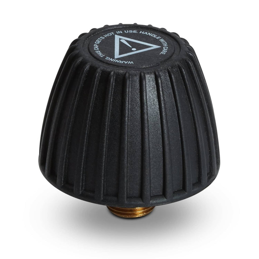 Ribbed black steam machine replacement cap with brass outlet fitting