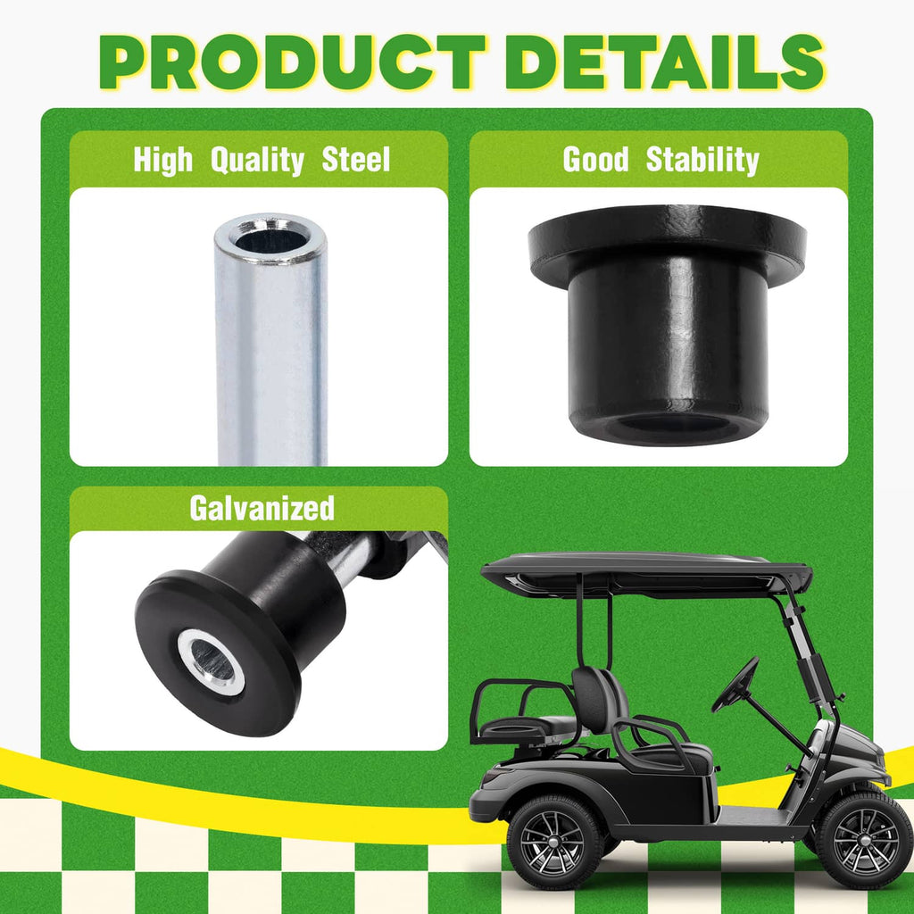 Leaf spring bushing set detail: galvanized steel tubes with black rubber bushing ends