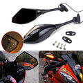 LED turn signal side mirrors with amber light, black housing, wiring and mounting screws