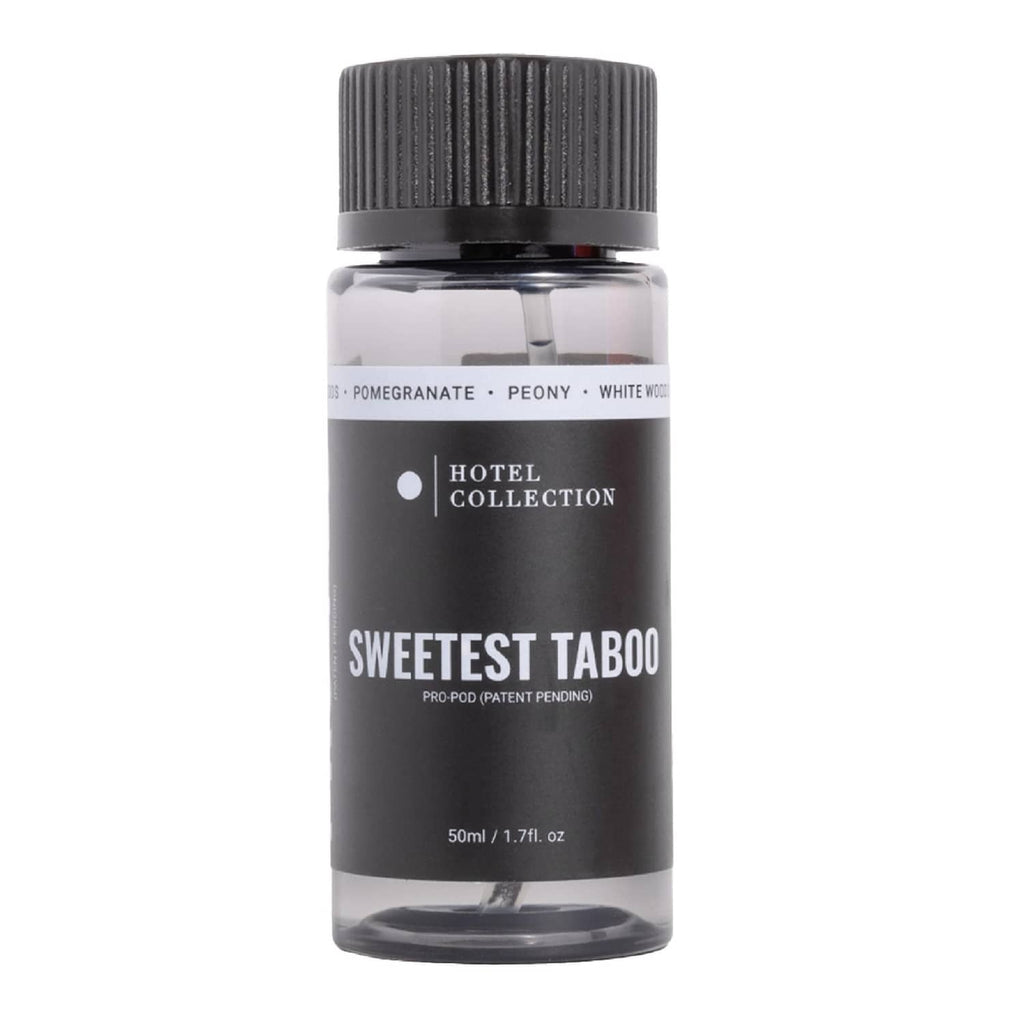 Sweetest Taboo aroma diffuser oil bottle, 1.7 fl oz, dark ribbed cap, black label