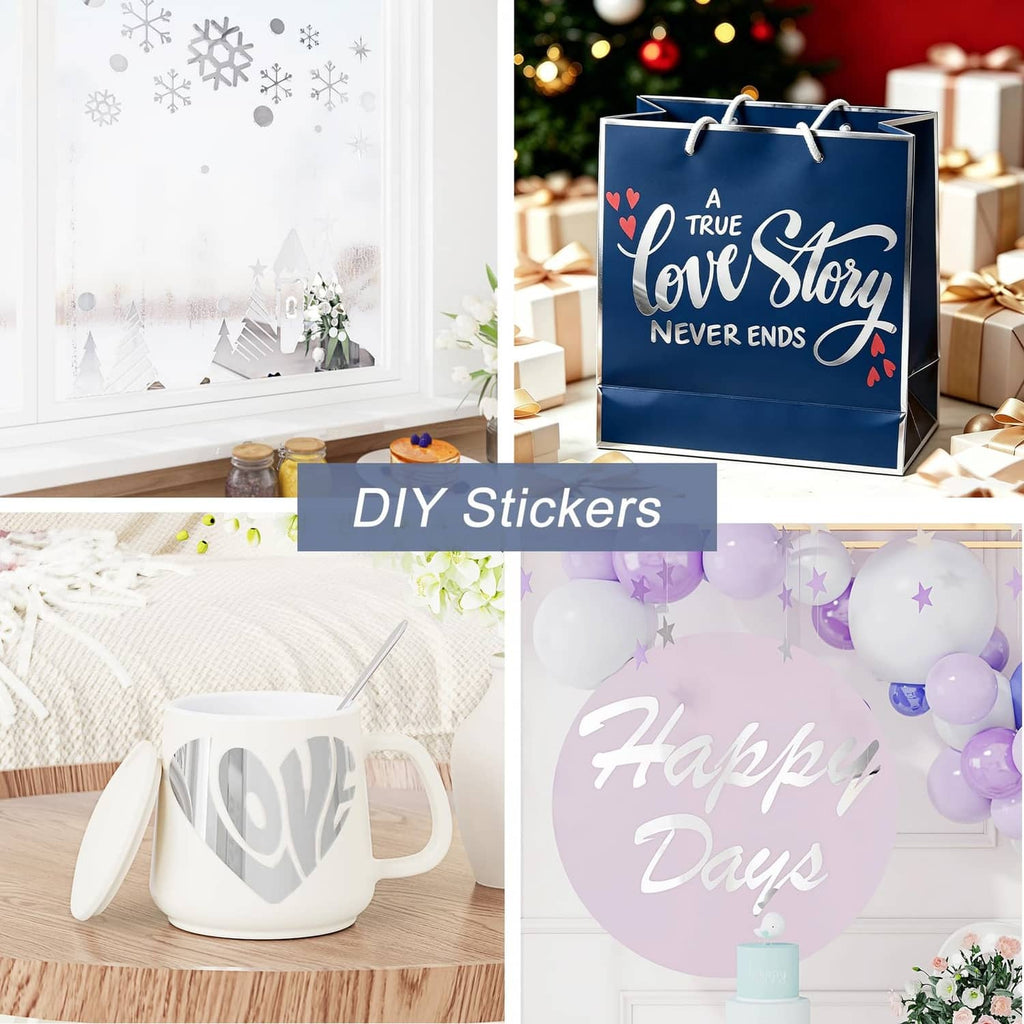 Assorted decorative DIY stickers with reflective look on a styled display