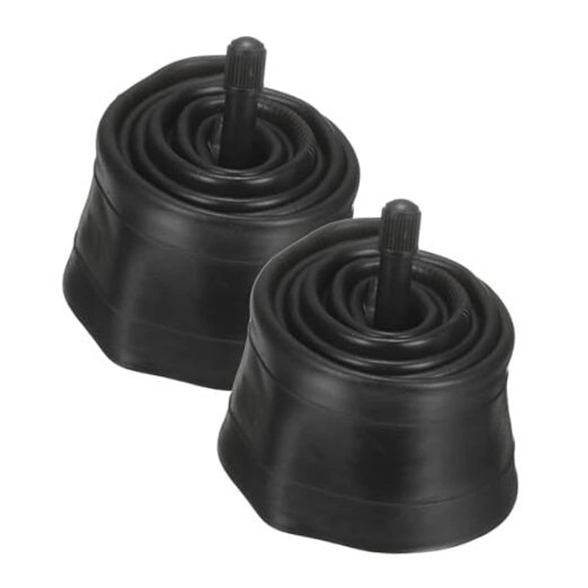 Black rubber bicycle inner tube, coiled with standard valve stem