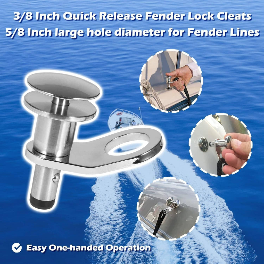 Stainless steel quick-release fender lock cleat with large round top and pin