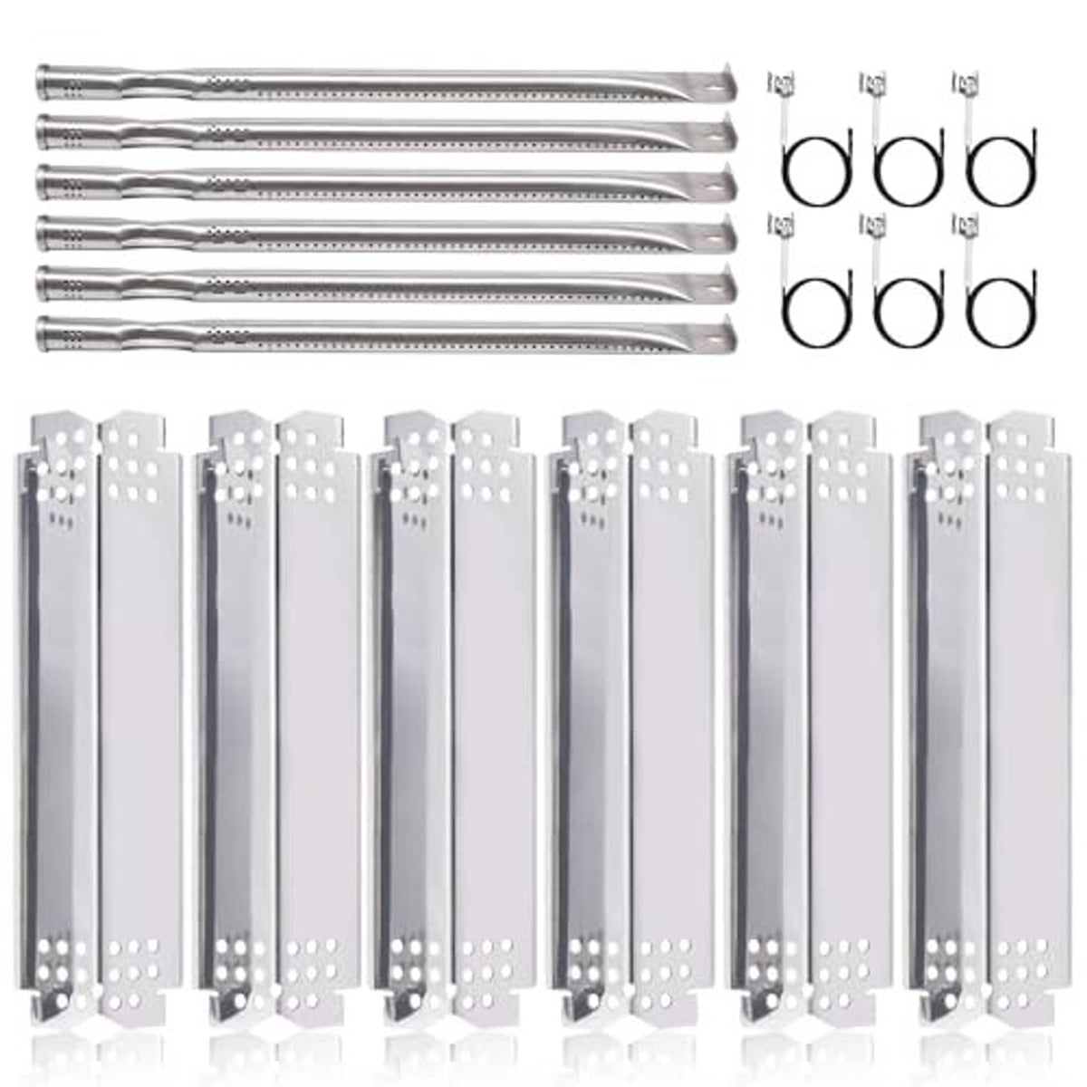 Stainless steel grill heat plate set, perforated with rectangular mounting brackets