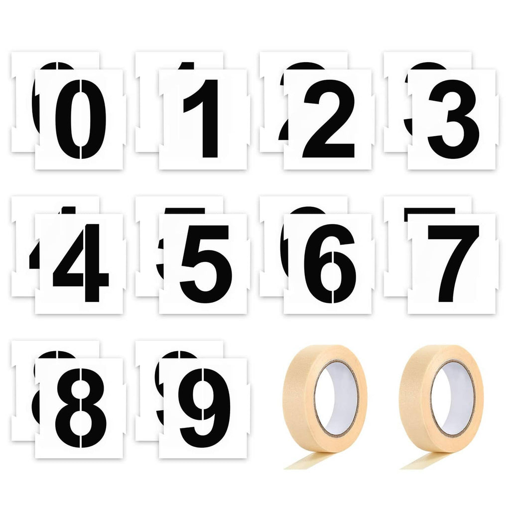Plastic address number stencils 0-9 with stencil tape rolls