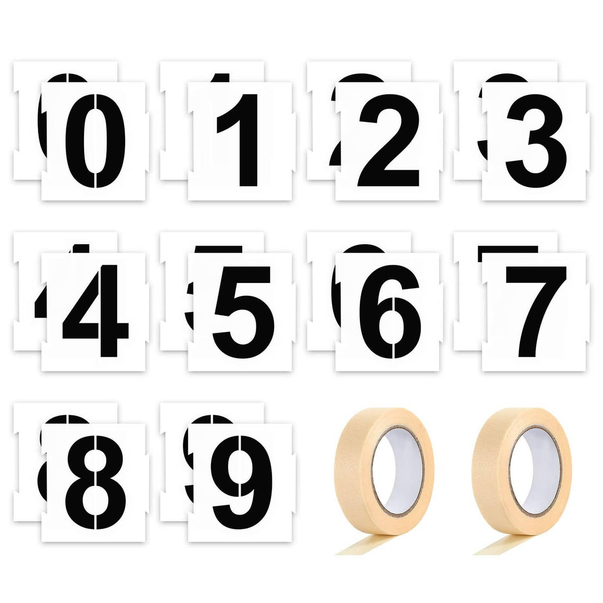 Plastic address number stencils 0-9 with stencil tape rolls