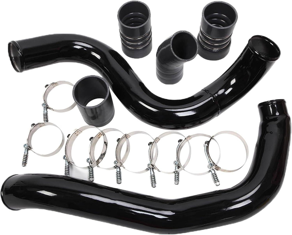 Black silicone intercooler pipes with multiple stainless clamps and coupler boots
