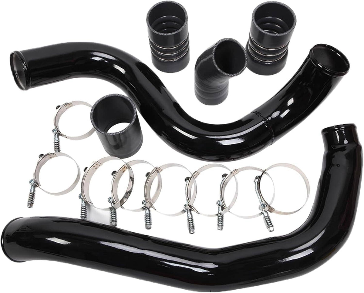 Black silicone intercooler pipes with multiple stainless clamps and coupler boots