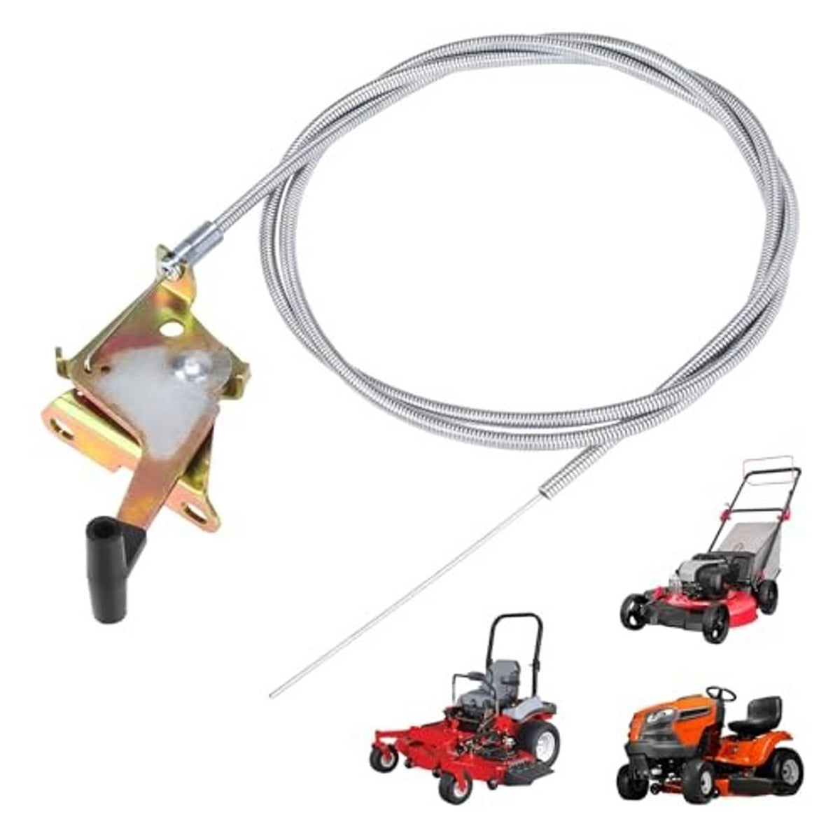 Throttle control cable assembly with coiled wire, metal bracket and black handle grip