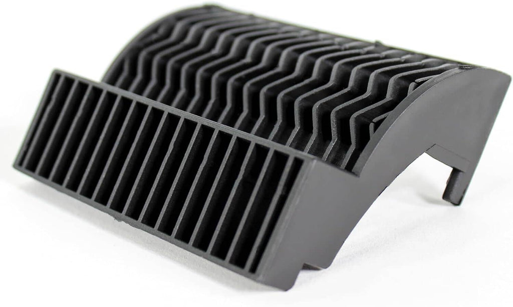 Black filter intake strainer with raised ridged grid and side mounting tabs