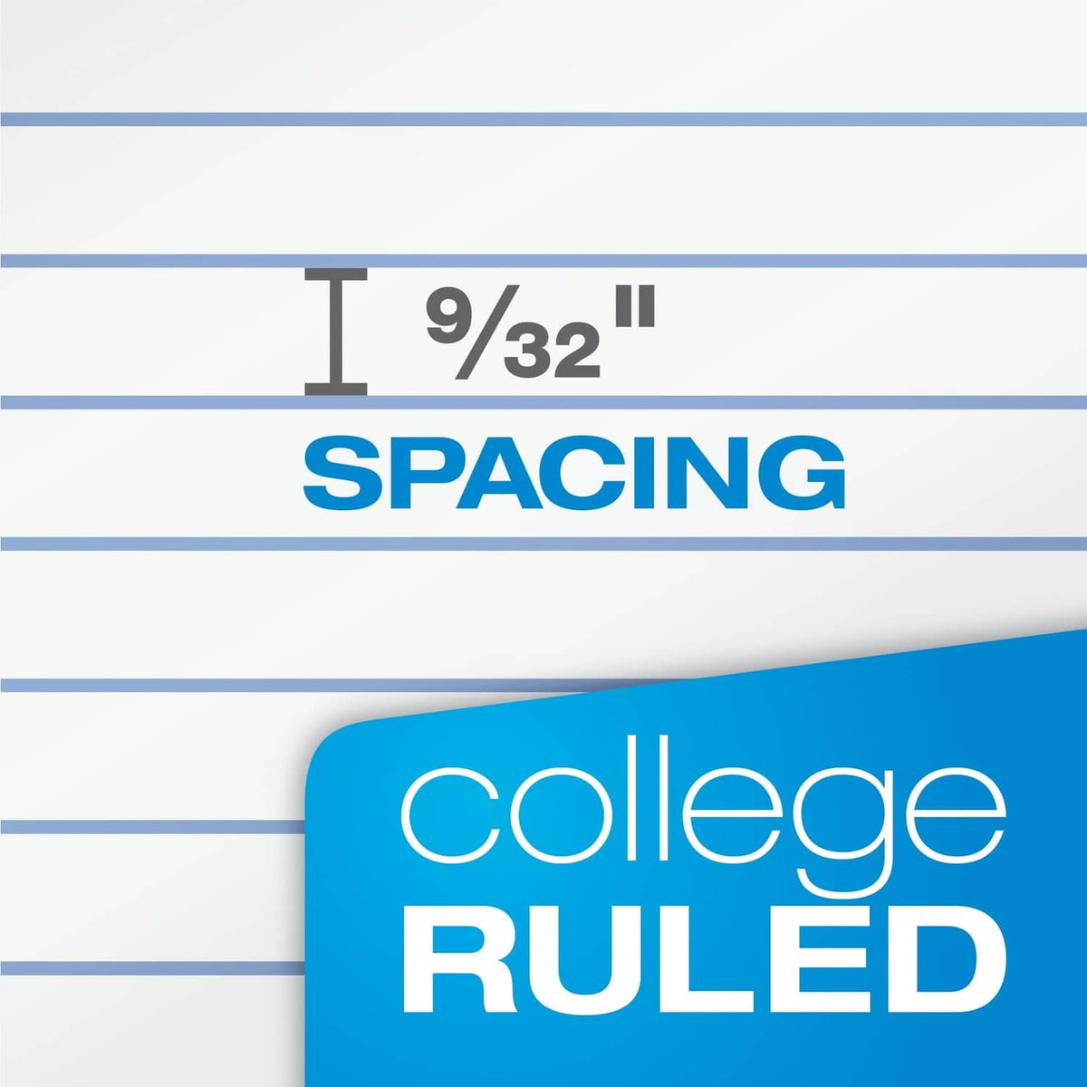 Spiral notebook pages with college rule and 9/32-inch line spacing