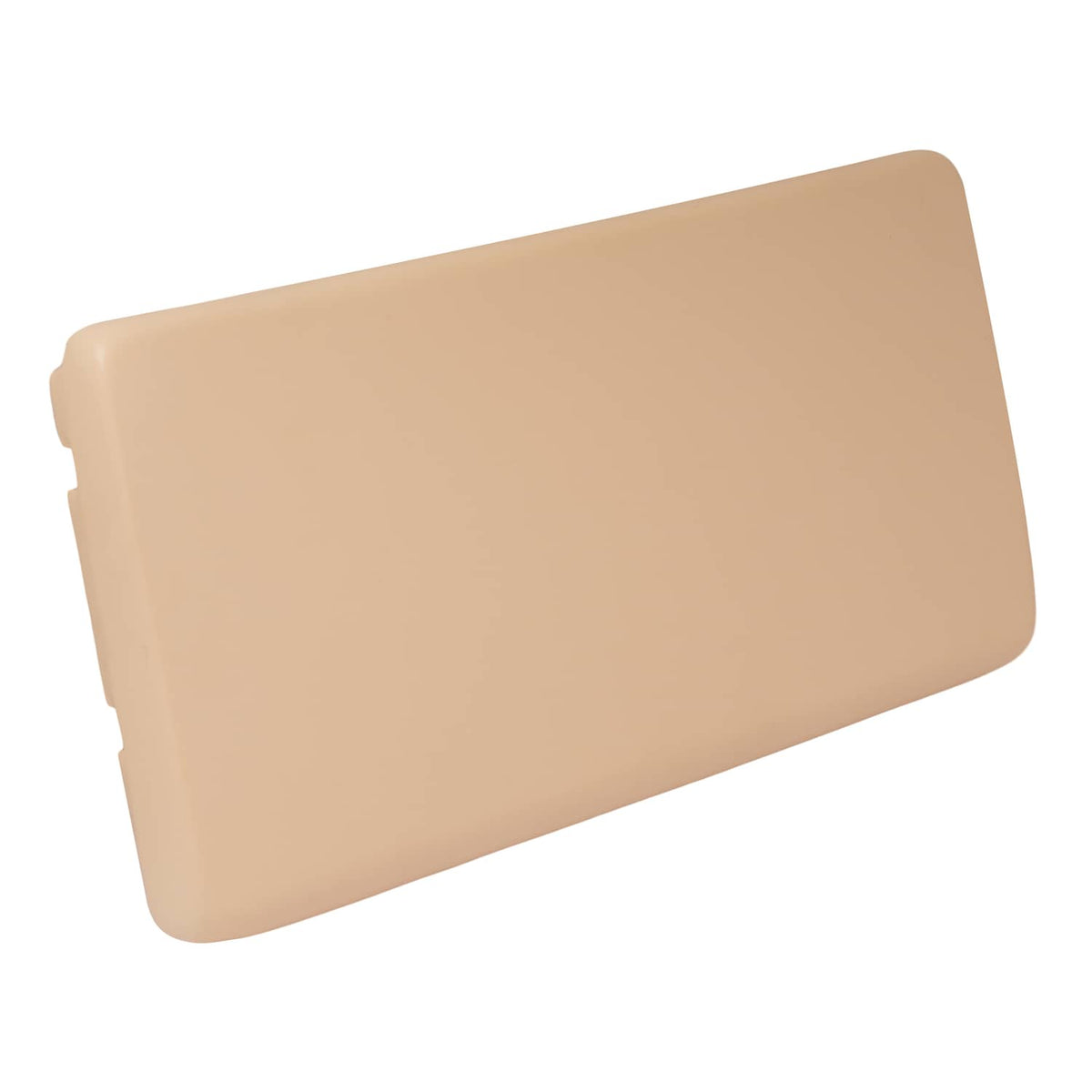 Tan seat bottom cushion with rectangular back panel and side tabs