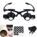 Black LED magnifying glasses with adjustable headband and two front lenses