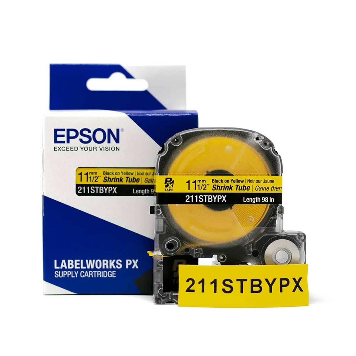 Epson LabelWorks PX supply cartridge with tape reel, black on yellow, 11mm
