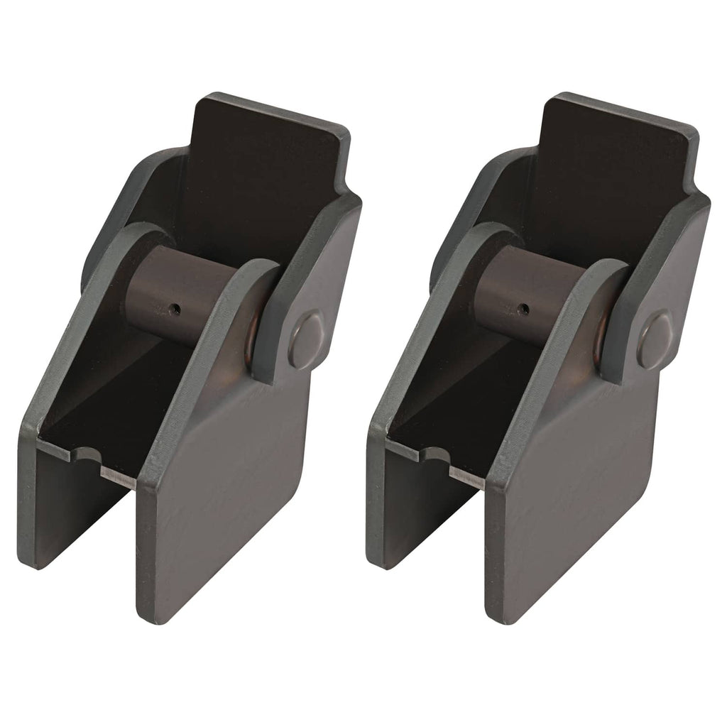 Heavy-duty weld-on trailer hinge brackets with recessed pivot housing and bolts