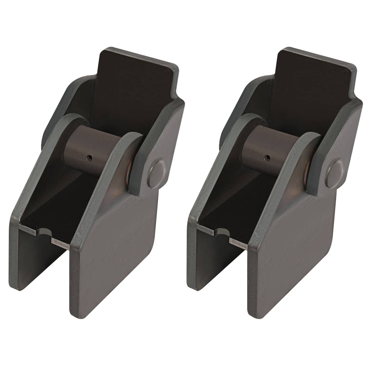Heavy-duty weld-on trailer hinge brackets with recessed pivot housing and bolts