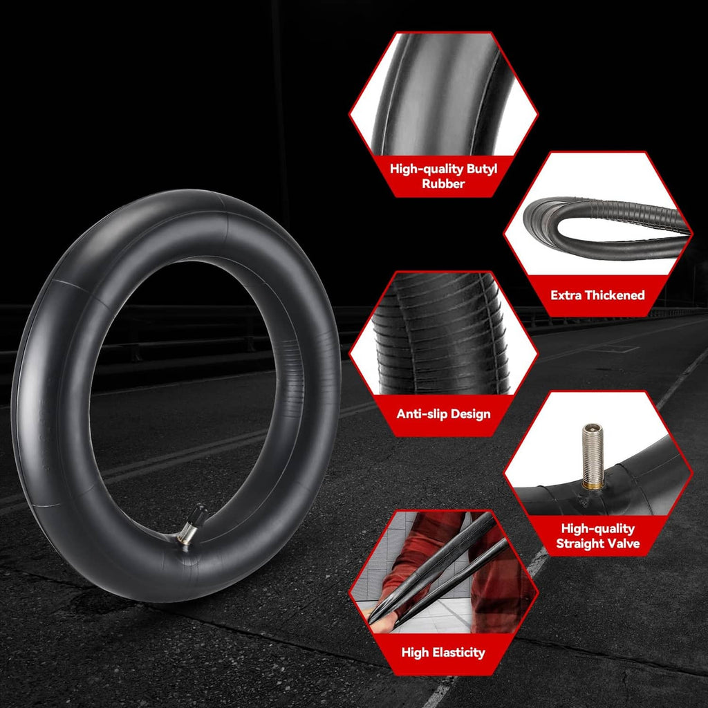 Black inner tube with presta valve, sidewall texture close-up on the side