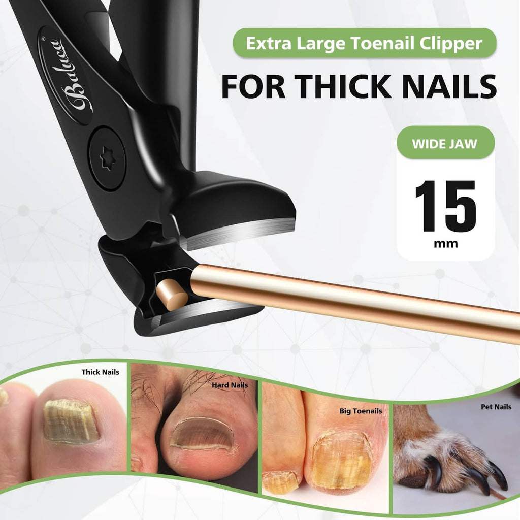 Extra-wide jaw stainless toenail clipper with long handle and angled blade