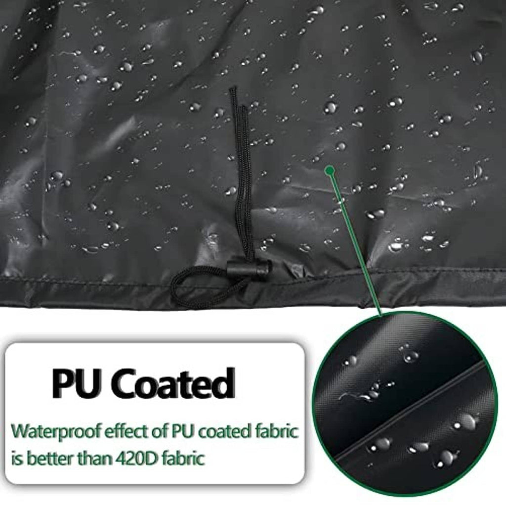 Black waterproof log splitter cover fabric with zipper seam and visible water droplets