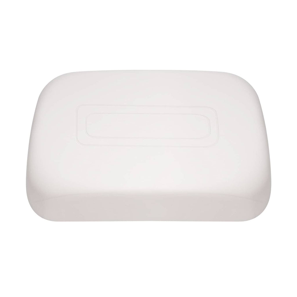 White front seat back cushion with embossed rectangle panel on the front surface