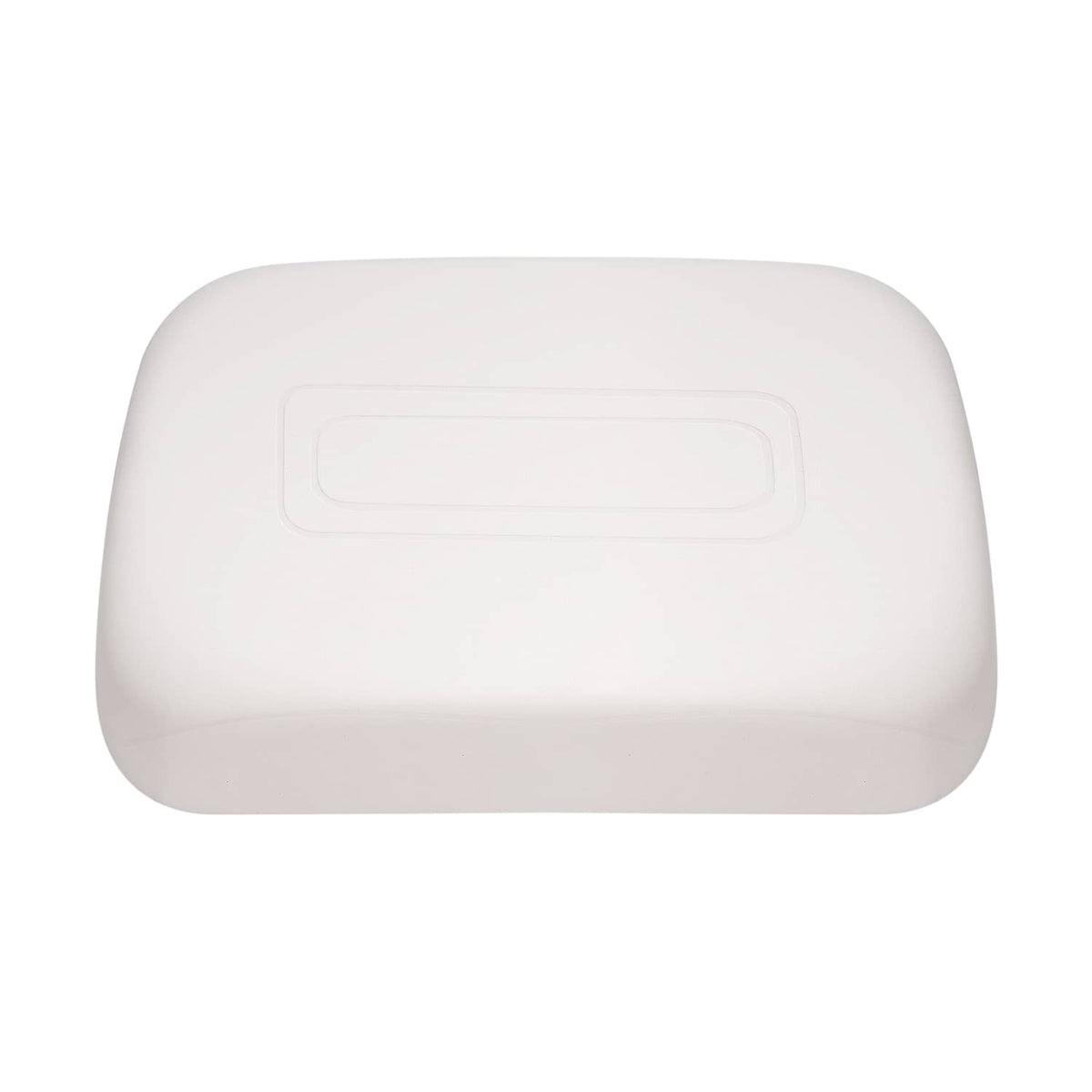 White front seat back cushion with embossed rectangle panel on the front surface