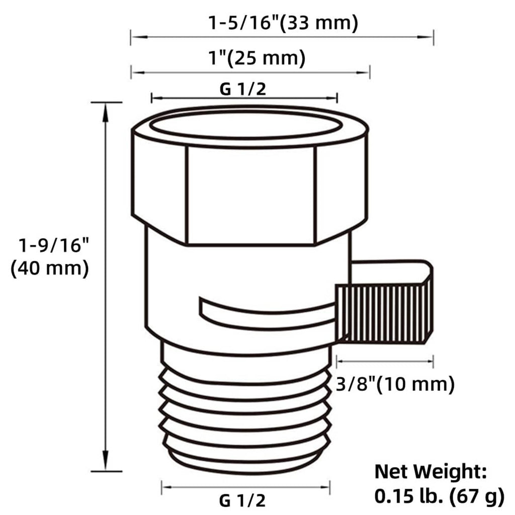 Shower flow control valve measurement diagram with G1/2 thread and 40 mm height