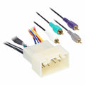 Radio wiring harness kit with multi-color RCA leads and keyed white connector plug