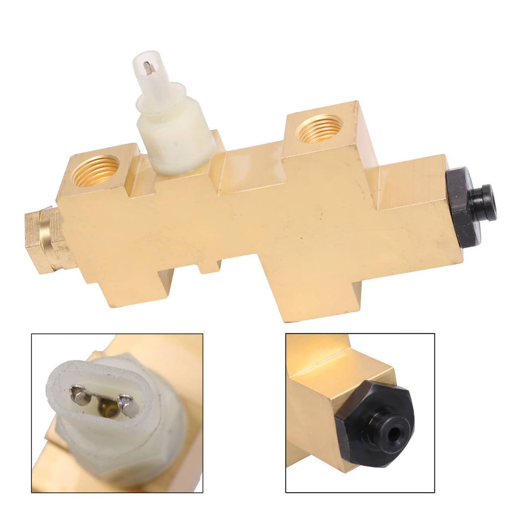 Brass brake proportioning valve with two threaded ports, black outlet, white plastic connector
