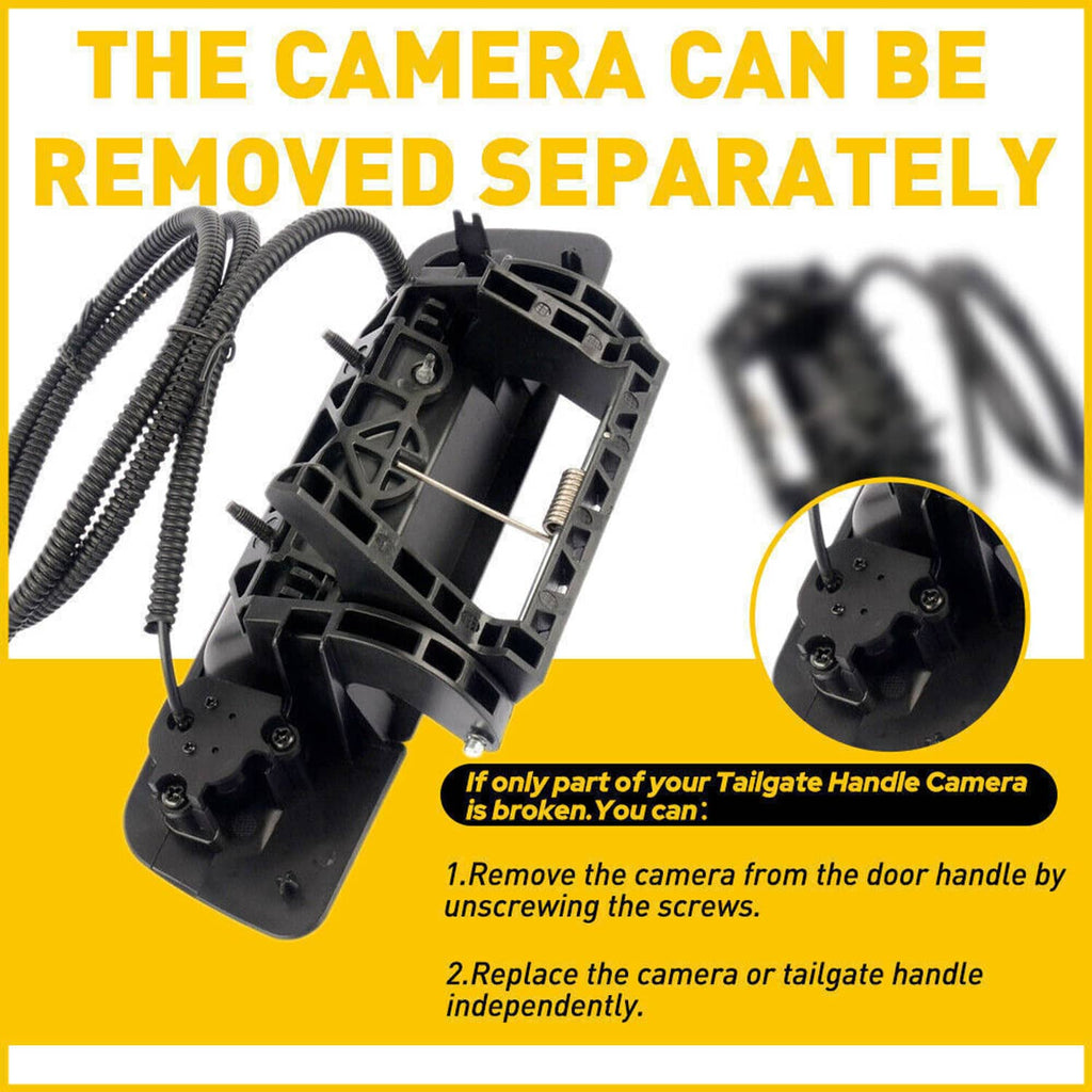 Removable tailgate handle backup camera module with wiring cable and connector