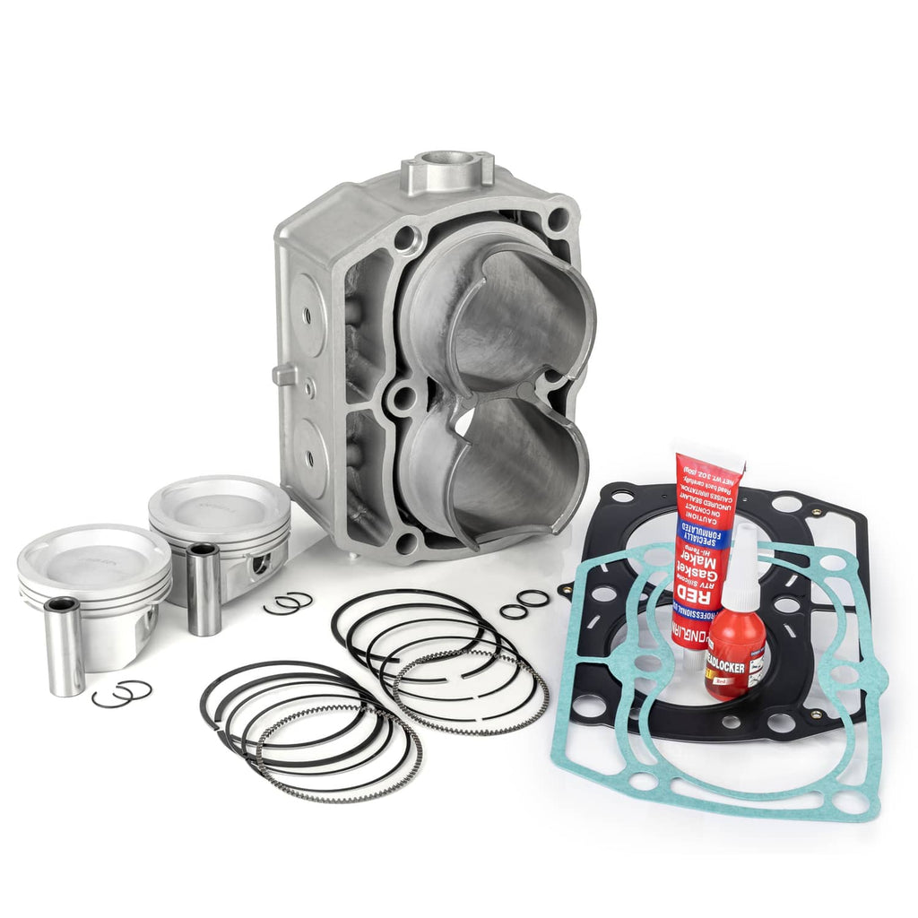 Cylinder and piston ring gasket kit with cylinder block, pistons, rings, and head gasket