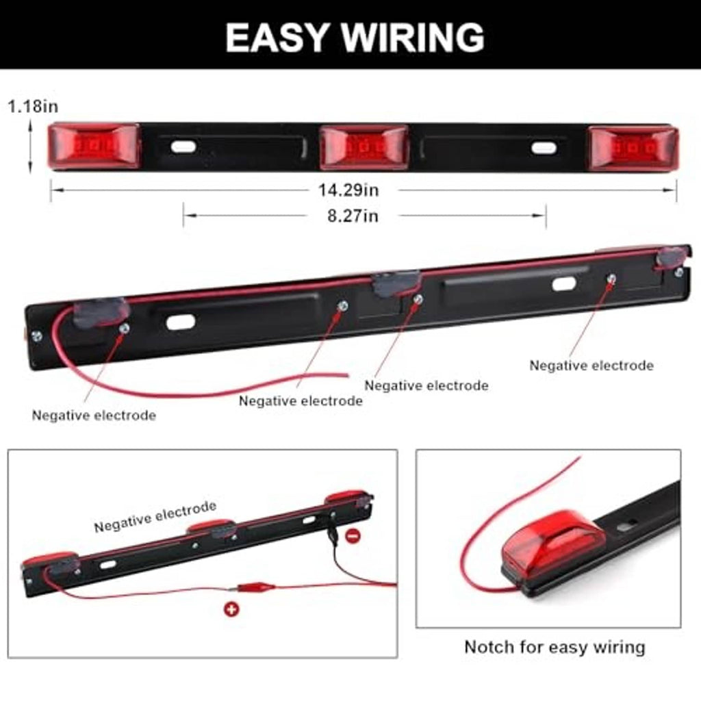 Red LED trailer light bar with easy wiring diagram and connection electrode labels