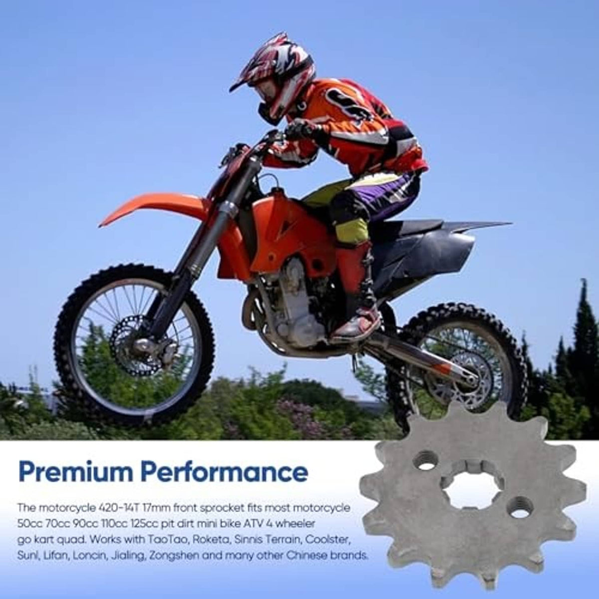 Front engine sprocket with gear teeth and center hub, with included mounting hardware