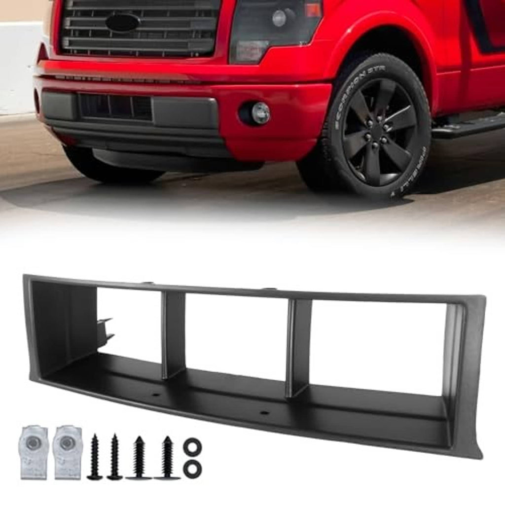 Black front bumper grille trim panel with three openings and included mounting hardware