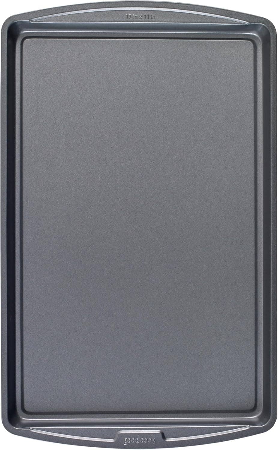 Gray nonstick steel baking sheet, 17 x 11-inch, rectangular pan with raised border