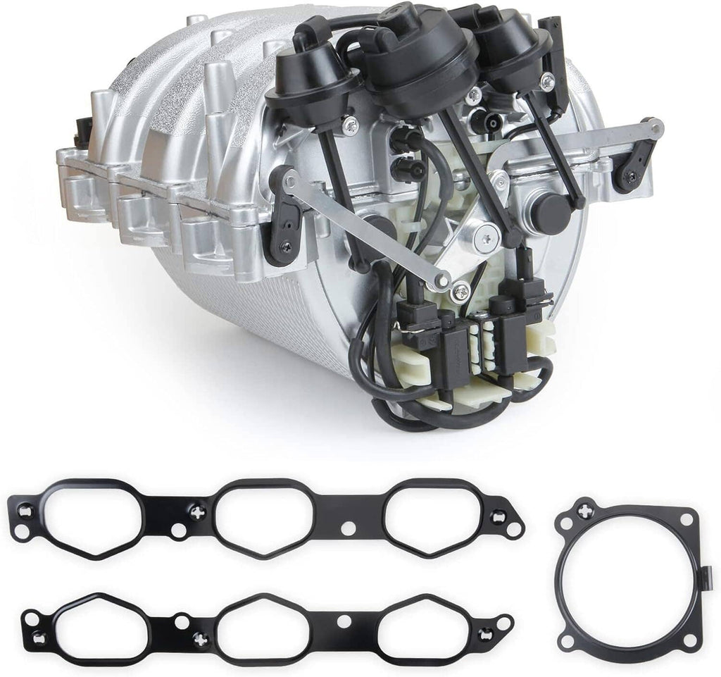 Intake manifold assembly with sensors and black vacuum lines, front view
