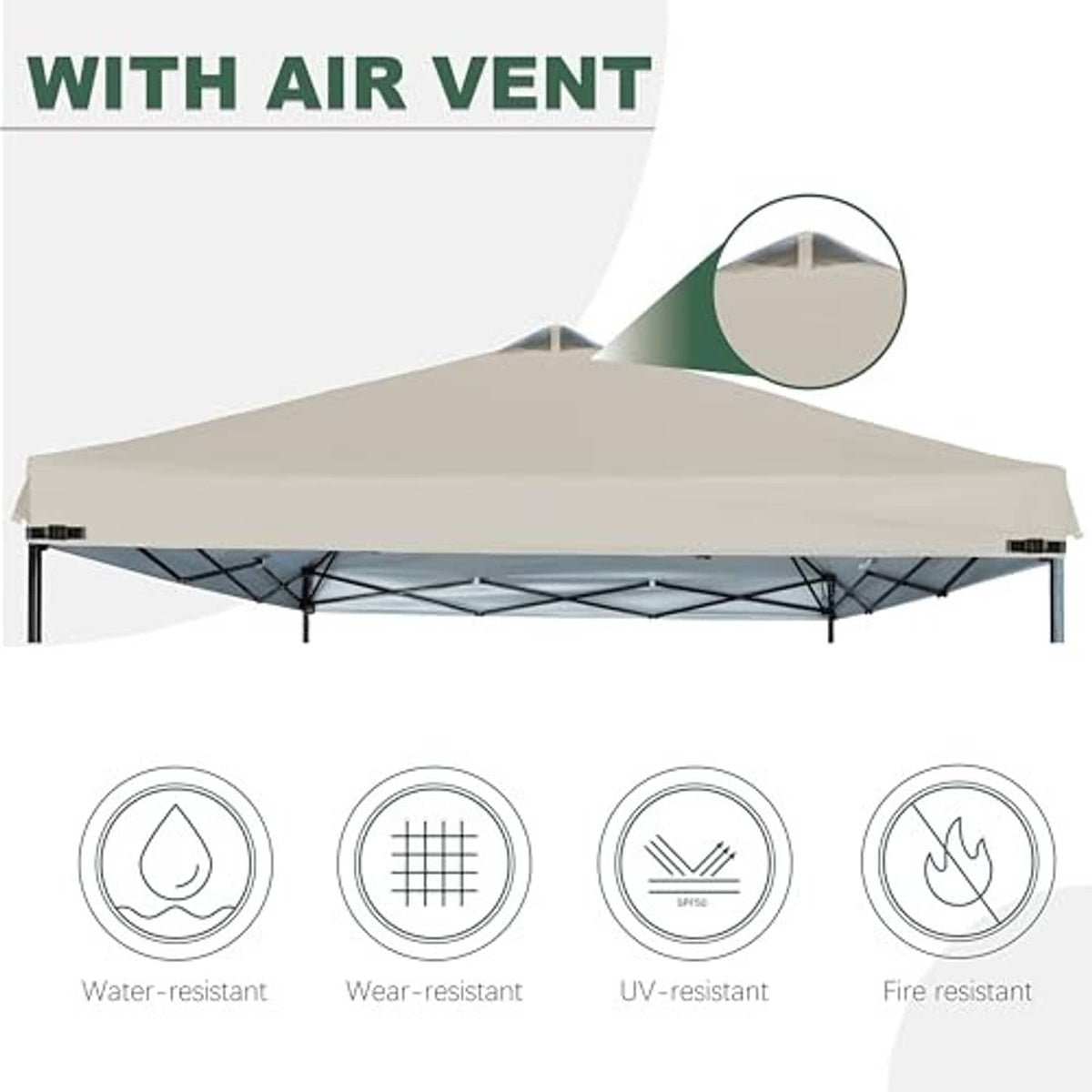 Beige canopy top replacement with air vent for outdoor shade