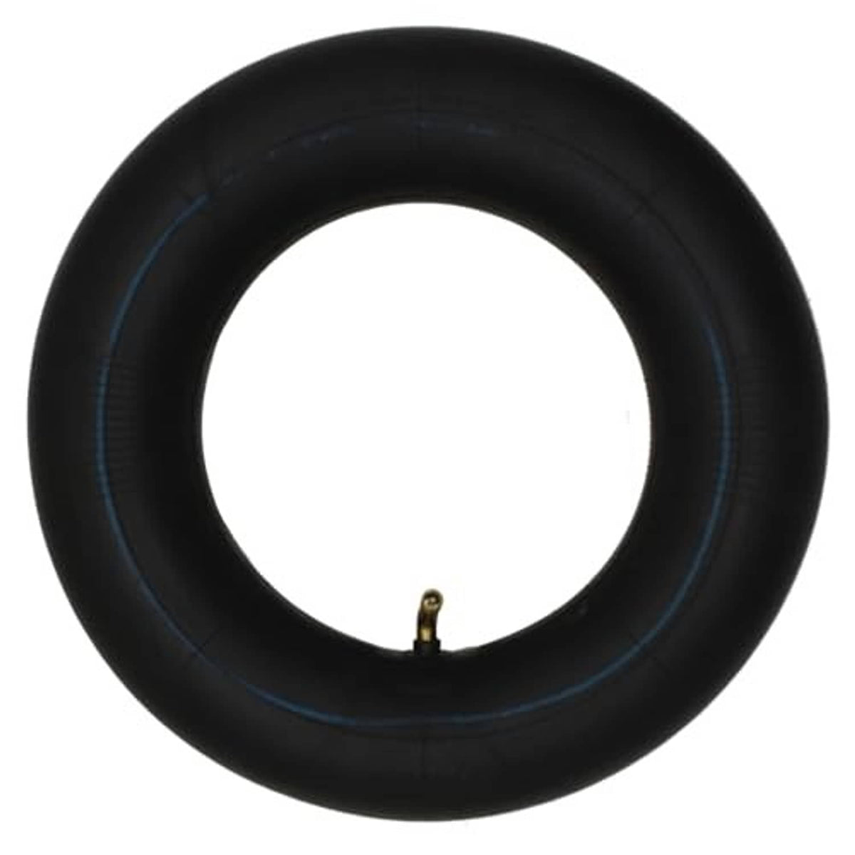 Single black inner tube with brass valve stem and blue guide line for tire fit.