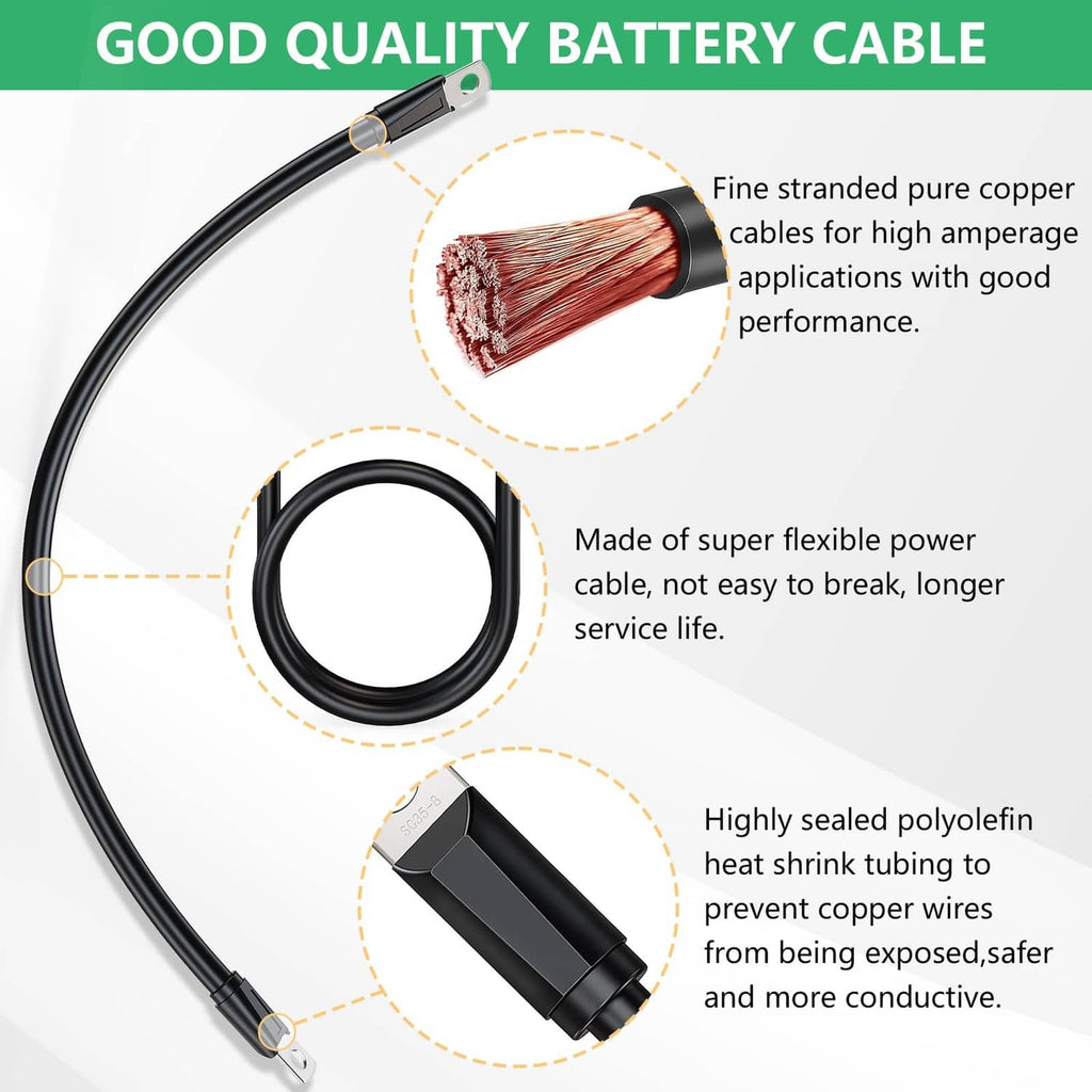 Black battery cable wiring kit with fine stranded copper conductors and sealed heat-shrink