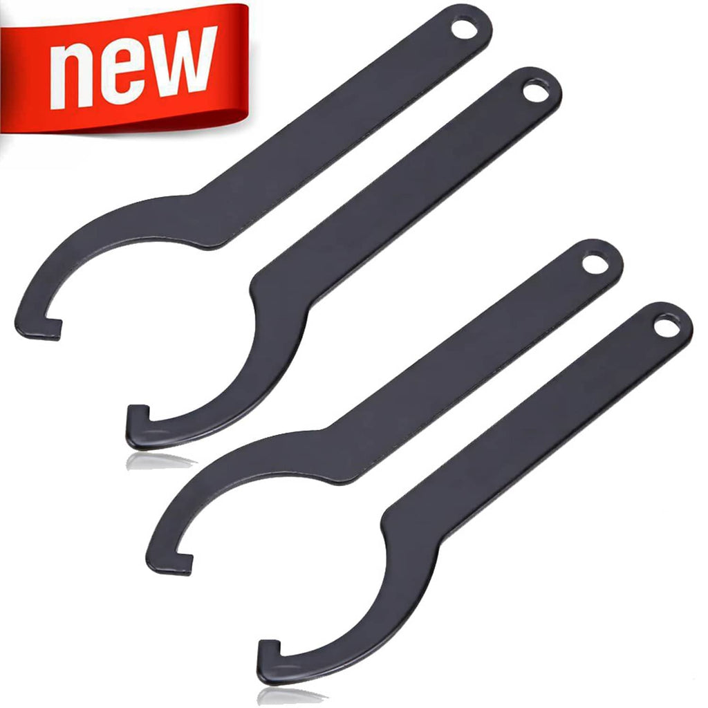 Set of four dark gray C-spanner hook wrenches with end holes