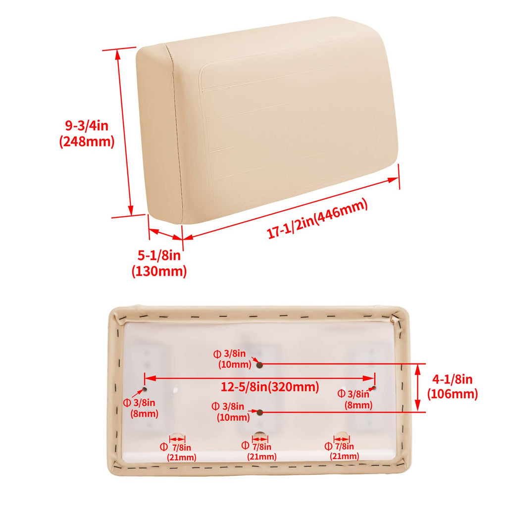 Beige padded backrest cushion with contoured panels and stitched edges