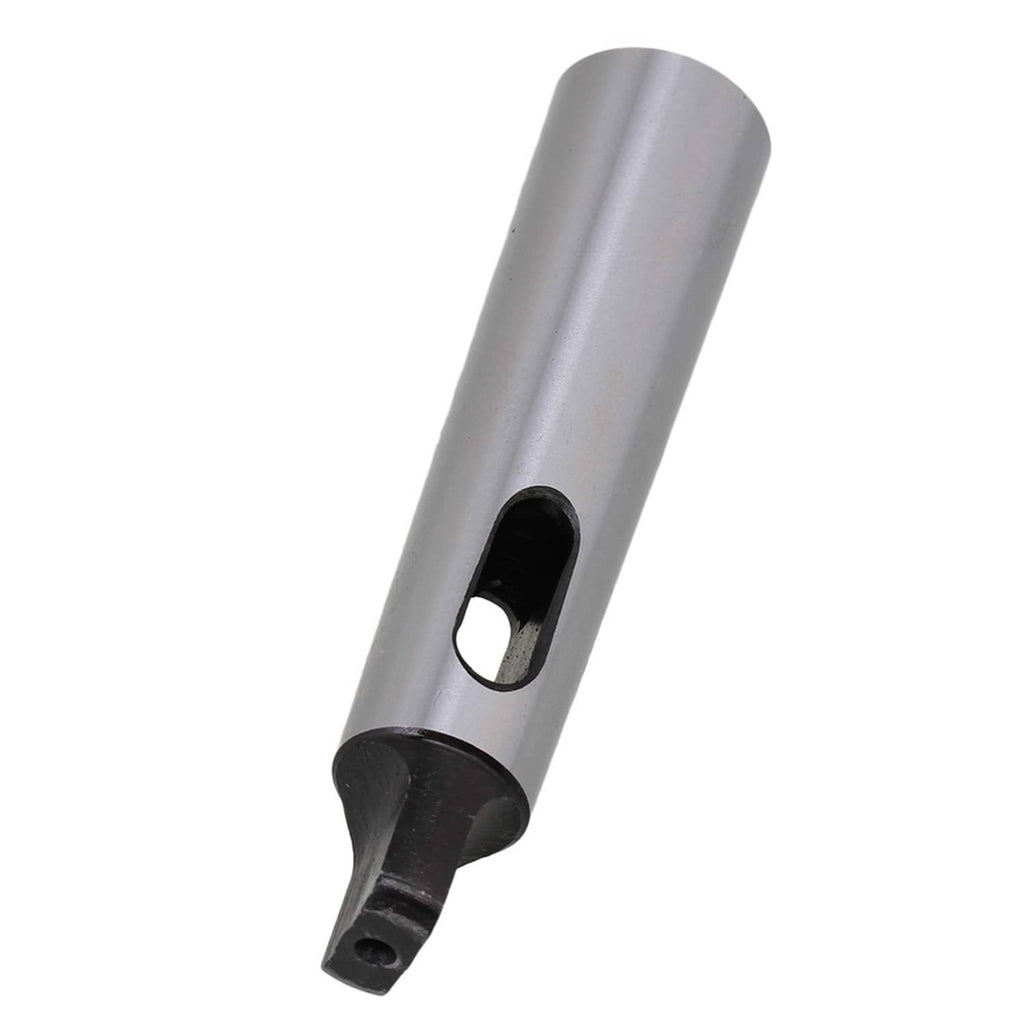 Metal Morse taper drill sleeve adapter, silver, with oval key slot and black tip