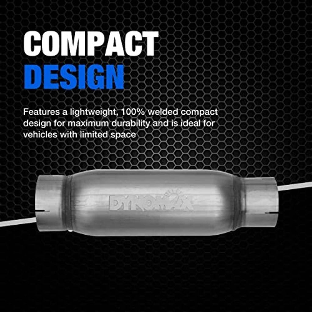 Compact metal exhaust resonator with embossed center tube and end caps