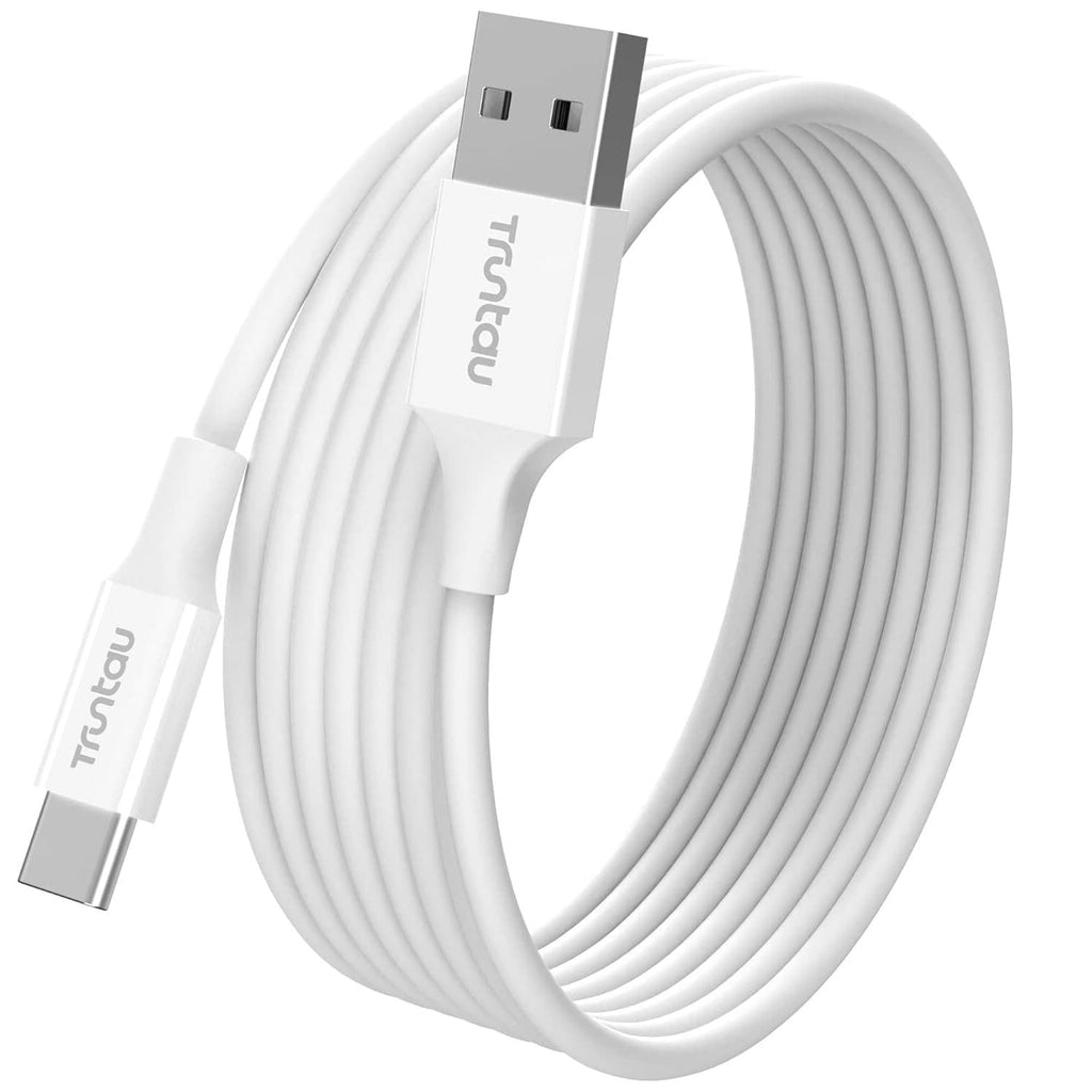 White coiled charging cable with USB-A to USB-C connectors