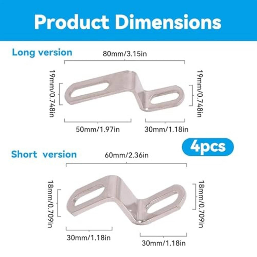 Long and short Z-shaped muffler mounting clamp brackets, stainless steel, silver