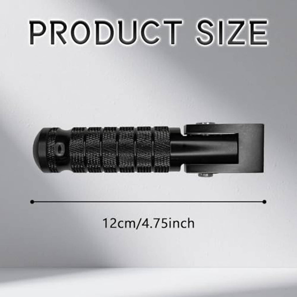 Black foot pegs with textured grip sleeves and square mounting bracket