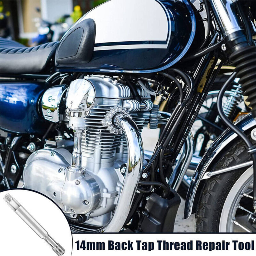 Silver back tap thread repair tool for engine spark plug hole threading
