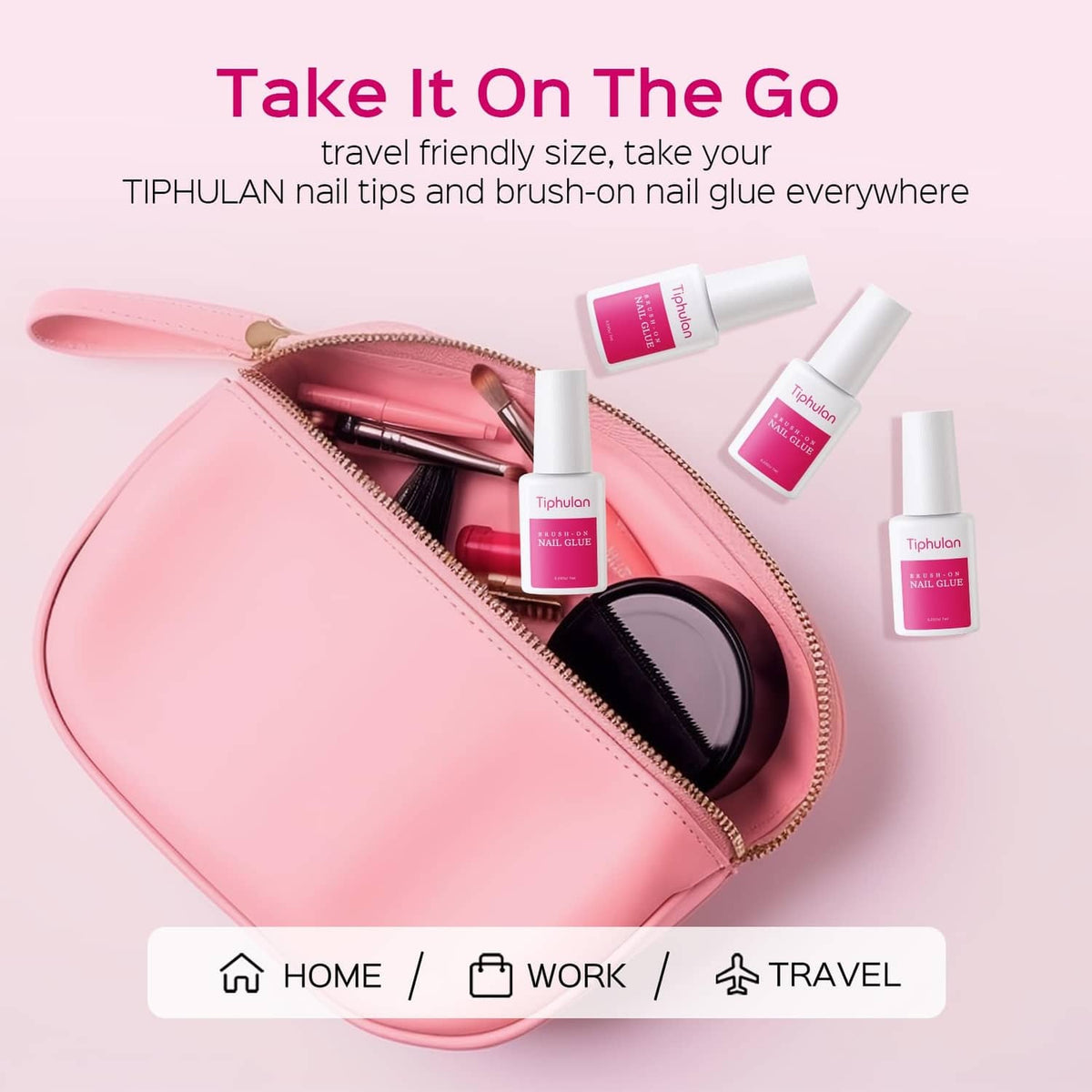 Tiphulan travel nail glue set with several small brush-on bottles