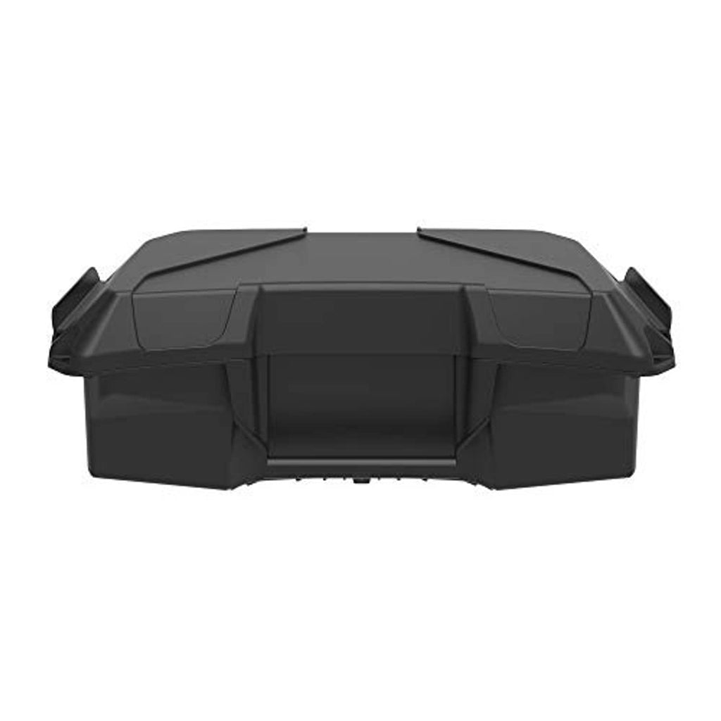 Closed dark gray/black ATV storage cargo box with two raised corner grips